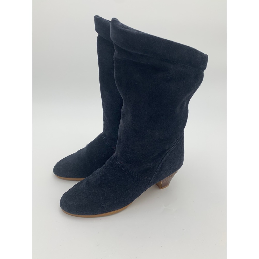 GH Bass Womens Black Suede Slouch Boots Low‎ Heel Round Toe Mid Calf Size 8.5